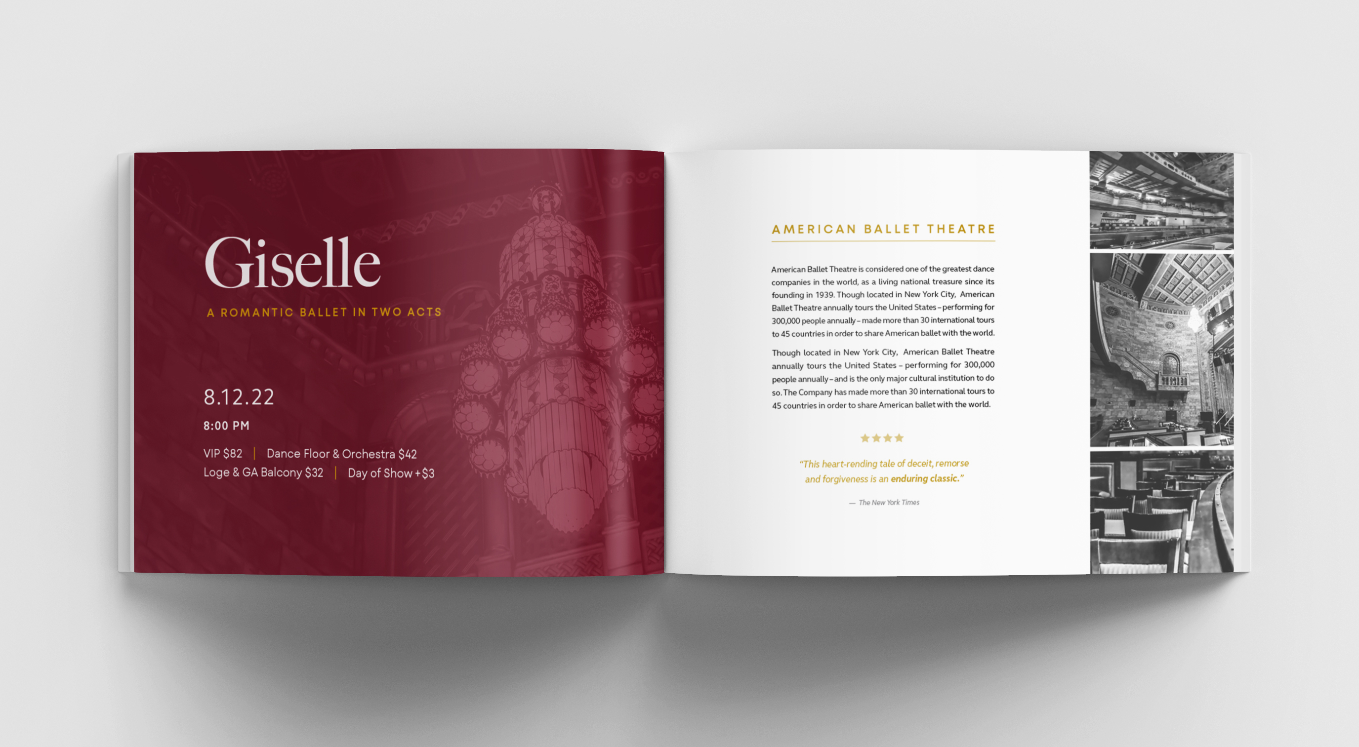 Photo of the first two interior pages of the Rococo Theatre Brochure